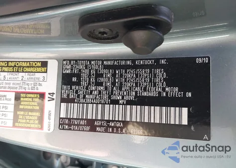 2010 Toyota Venza z USA, uszkodzony, nr VIN 4T3BA3BB4AU018701